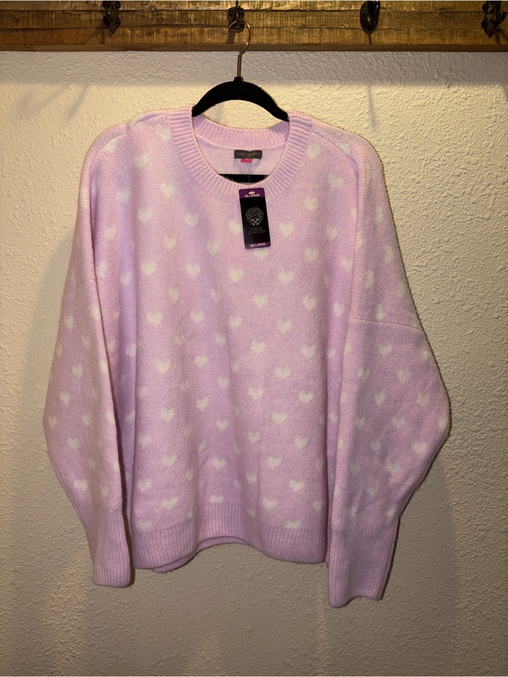 Vince Camuto Lavender Pink Heart Crewneck Sweater